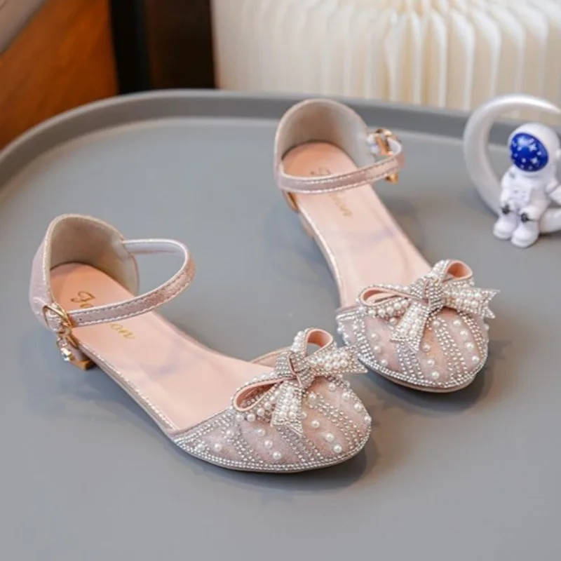 

Girls 2026 New Summer Fashion Rhinestone Princess High Heel Sandals for Performance Dress