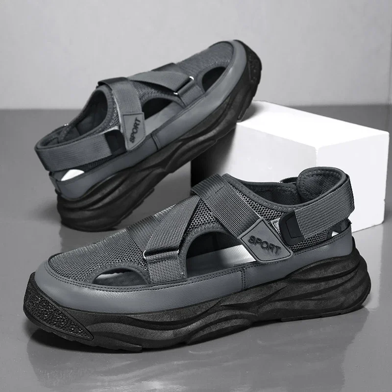 Summer Cave Casual Sandals for Men 2024 New Baotou Sports Shoes Men\'s Dad Driving Sandals for Male Beach Shoes Platform Sandals