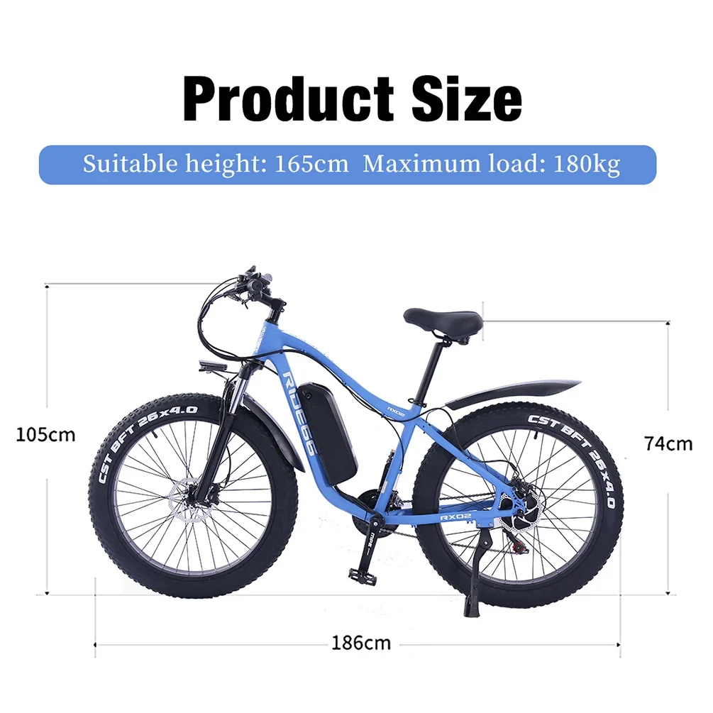 Electric Bike  1000W 48V 16A Mountain e Bicycle Fat Tire ebike Adults Mens 26 Inch 21Speed Aluminum Frame RX02