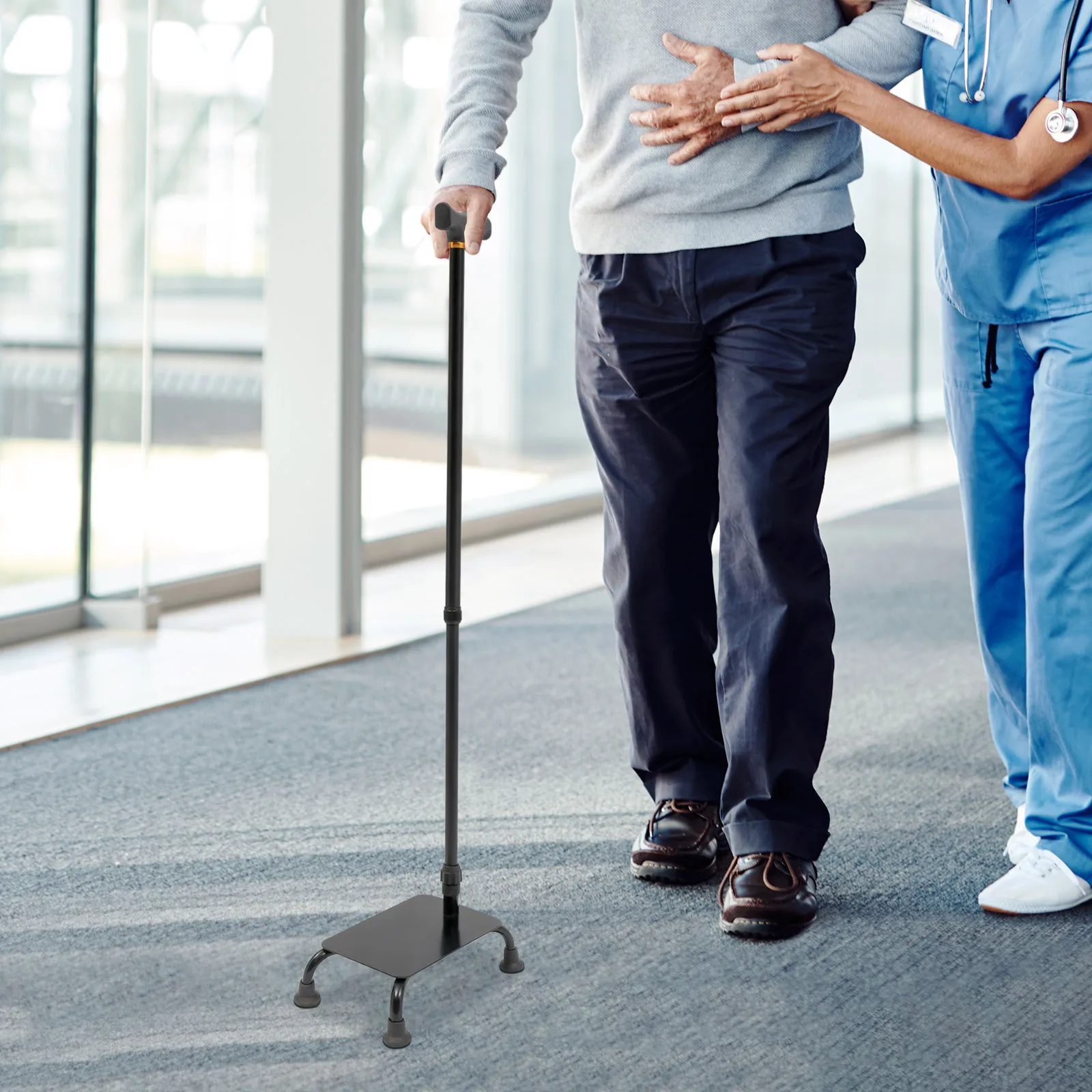 Adjustable Stair Climbing Cane - 150kg Capacity, 10-Level Height (85-105cm), Anti-Slip Feet for Elderly/Disabled