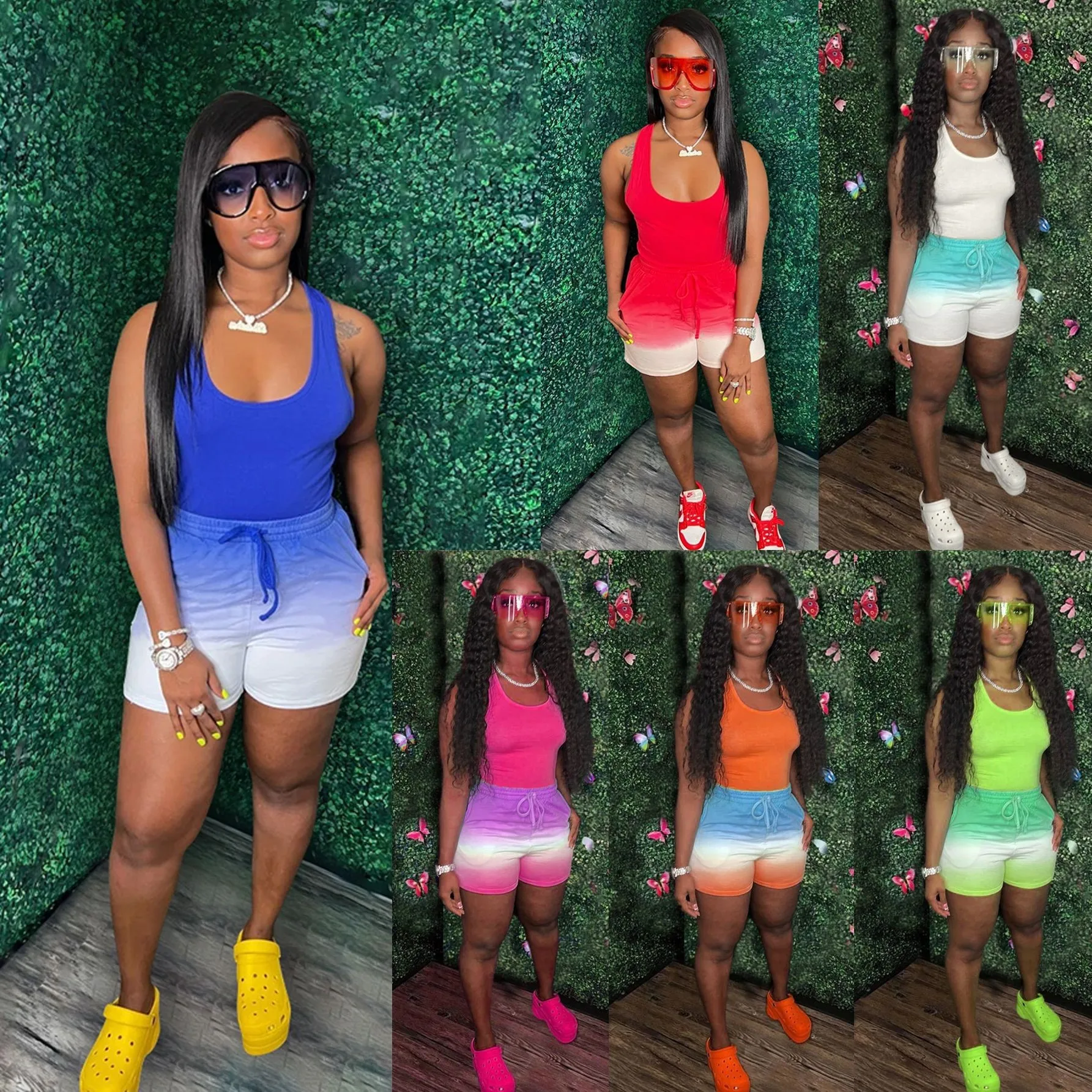 

Summer Women's Suit Shorts 2 Piece Set Short Pants Sleeveless Top High Waist Bermuda Shorts Drawstring Capri Pants Cropped Top