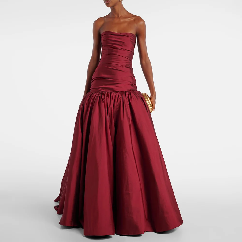 

Elegant Formal Party Dresses for Women Burgundy Strapless Mermaid Evening Gowns Long Sleeveless Floor length Trumpet Prom Dress