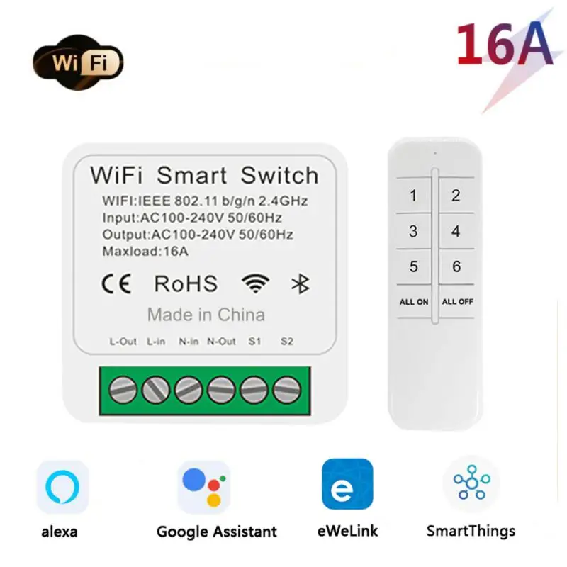 EWeLink Wifi 16A MINI Smart Switch Modules Support Single/dual Control Wireless Switch,via Smartthings Alexa Google Yandex Alice