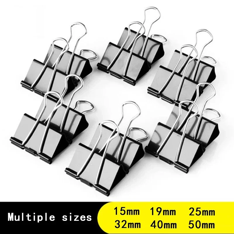 10PCS Metal Paper Clip 15 19 25 32 mm Foldback Metal Binder Clips Black Grip Clamps Paper Document Office School Stationery