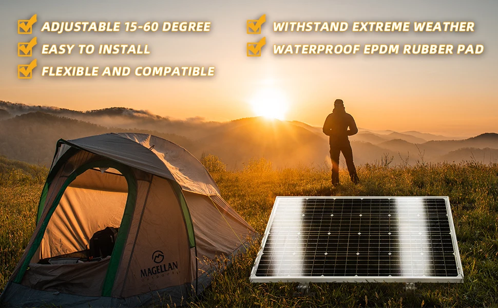 CP-SETUNO 26in Adjustable Solar Panel Tilt Mount Brackets Support up to 100W-500 Watt Solar Panel for Any Flat Surface, Roof, RV