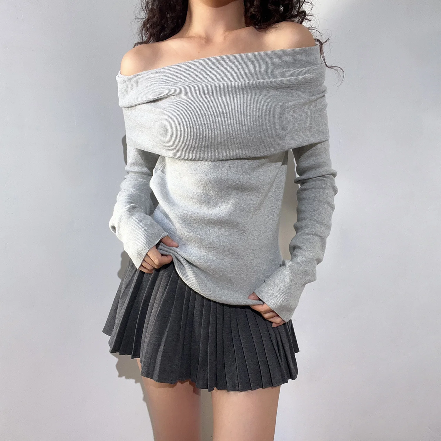 

BRERAN Американская сексуальная облегающая трикотажная футболка с одним открытым плечом и длинным рукавом, женская повседневная одежда