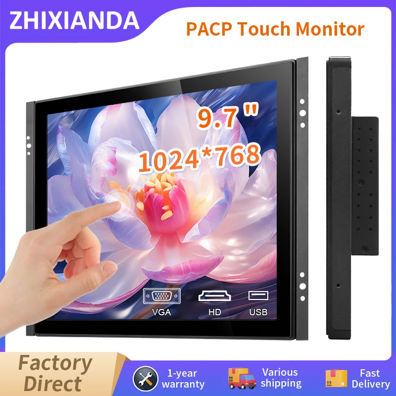9.7 Inch 1024*768 Flat True Waterproof Capacitive Touch Screen Open Frame Monitor Industrial Display With VGA HDMI USB