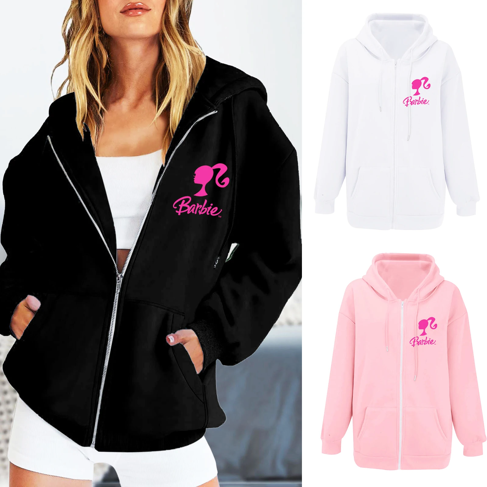 

Barbie Hoodies Jacket Kawaii Trendy Decoration Cotton Stylish Overcoat Fashion Winter Loose Sweatshirt Cute Girls Gift Lovely