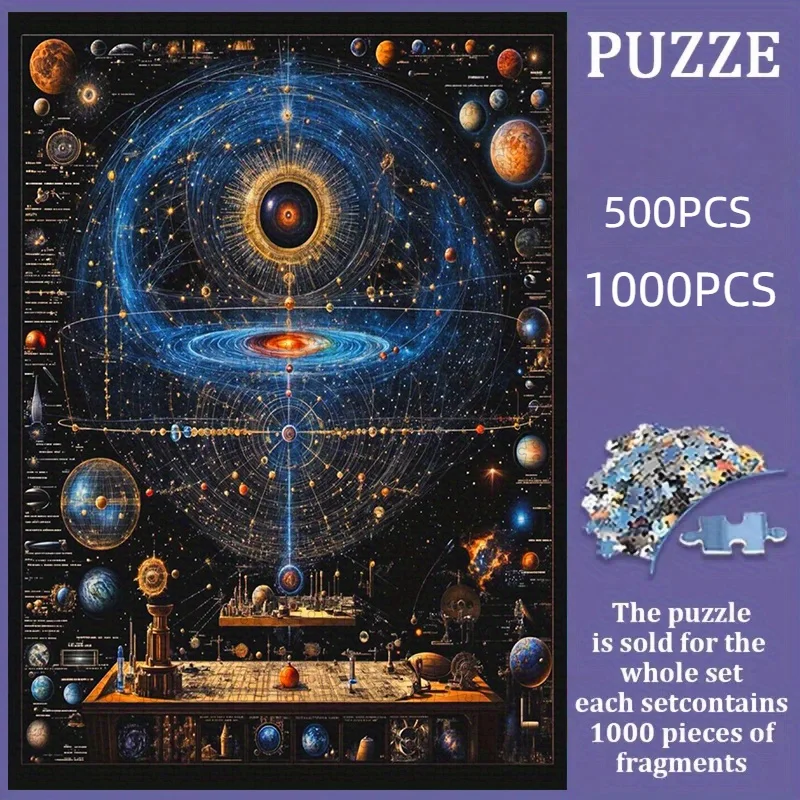 Rompecabezas cósmico de 1000 piezas para galaxia: escena espacial vibrante con planetas y estrellas, juego de 500 piezas o 1000 piezas, ideal para adultos y astronautas