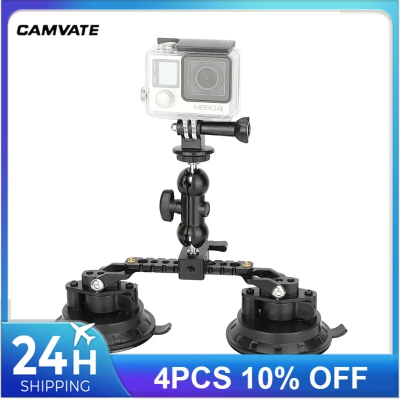 CAMVATE Dual Suction Cup Mount Ball Head Holder with 1/4