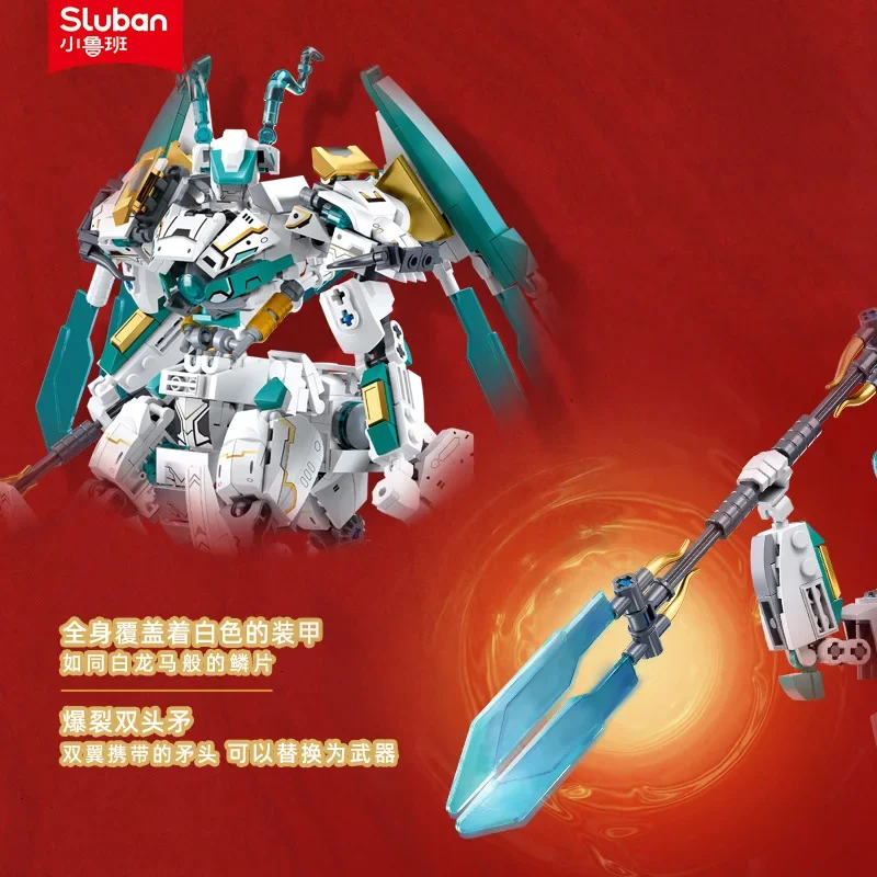 Sluban bloc Mech 1058 cheval Dragon blanc 1059 grand Saint Mech modèle garçon jouet cadeau d'anniversaire