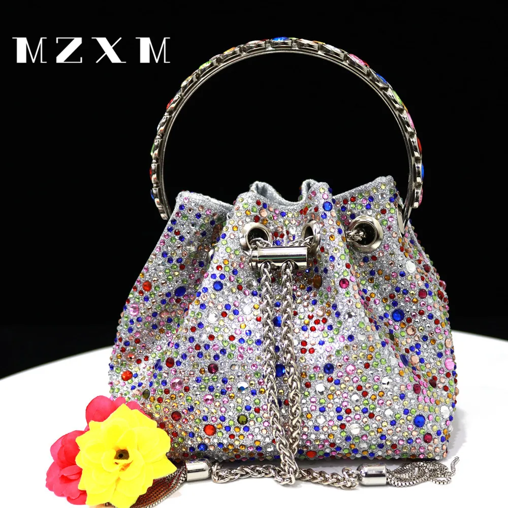 Imagem -05 - Bucket Carteira Evening Bolsa para Mulheres Festa e Noite Bolsas com Cristal Rhinestone para Festa de Casamento Prom Dress Chain Bag