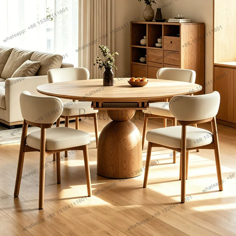 FG Home Modern Minimalist Medieval Travertine Rock Slab Retractable Folding Dining Tables Luxury Round Dining Table Set Of 6 Cha