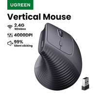 UGREEN Vertical Wireless Mouse 2.4G Ergonomic 4000DPI 6 Mute Buttons for MacBook Tablet Laptops Computer PC Mice Black Pink