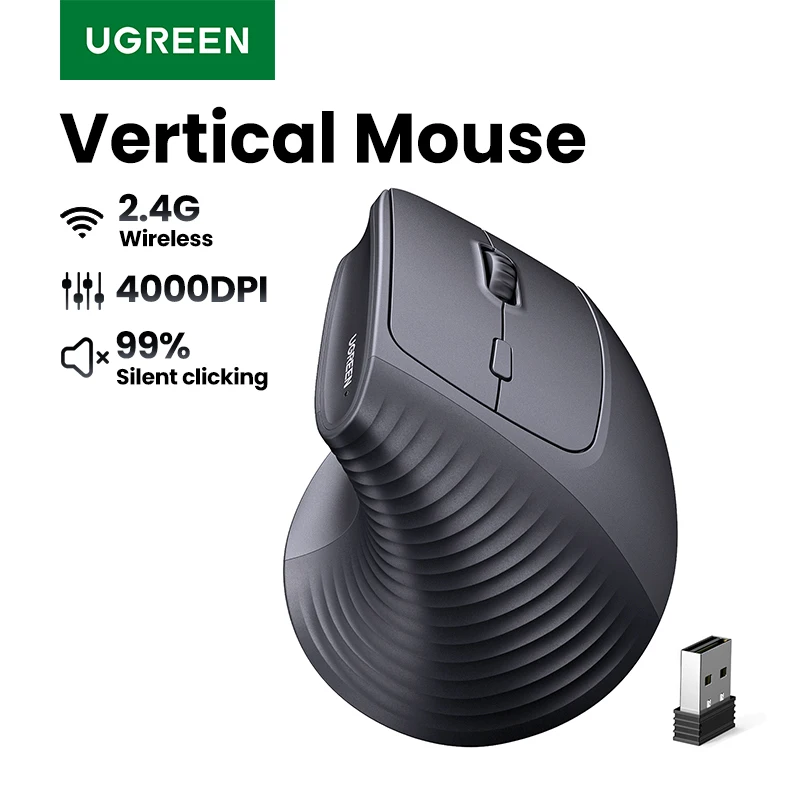 UGREEN pionowa mysz bezprzewodowa 2.4G ergonomiczna 4000 DPI 6 przycisków wyciszania dla MacBook Tablet laptopy komputer PC myszy czarny różowy