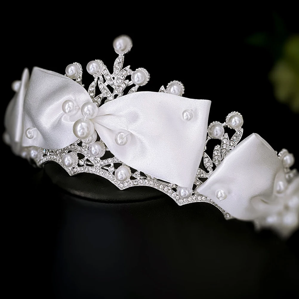 

Pearl Bow Crown Bridal Hair Accessories Rhinestone Wedding Anniversary Birthday Women Crown Pageant Bachelorette