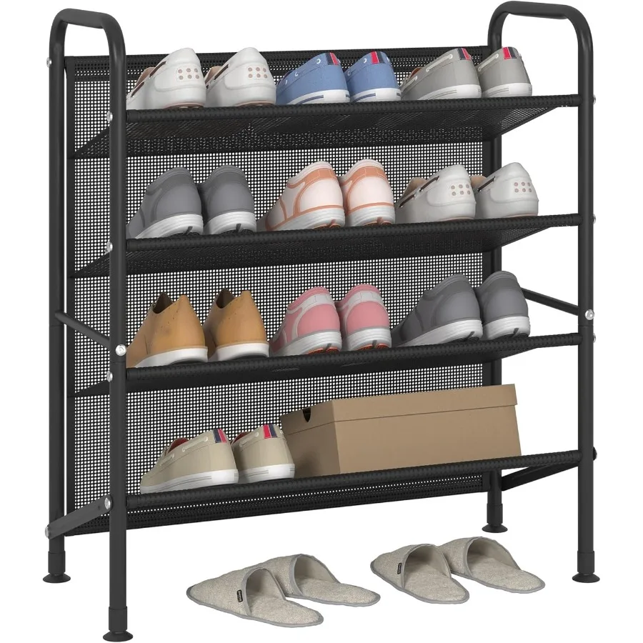 

4 Tier Shoe rack for closet Mesh fabric narrow Metal shoe racks Space saving Small Shoe Storage Organizer Shelf for Entryway Ha