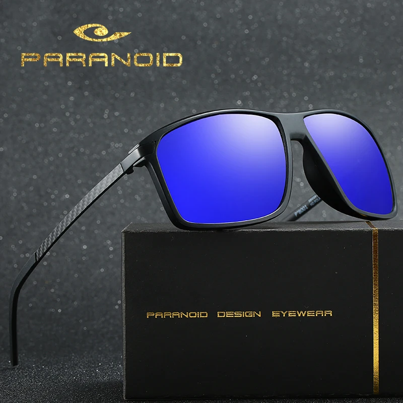 PARANOID Carbon Fiber Sunglasses Vintage Polarized Men's Sun Glasses For Men Driving Black Square Oculos Male 6 Colors Model