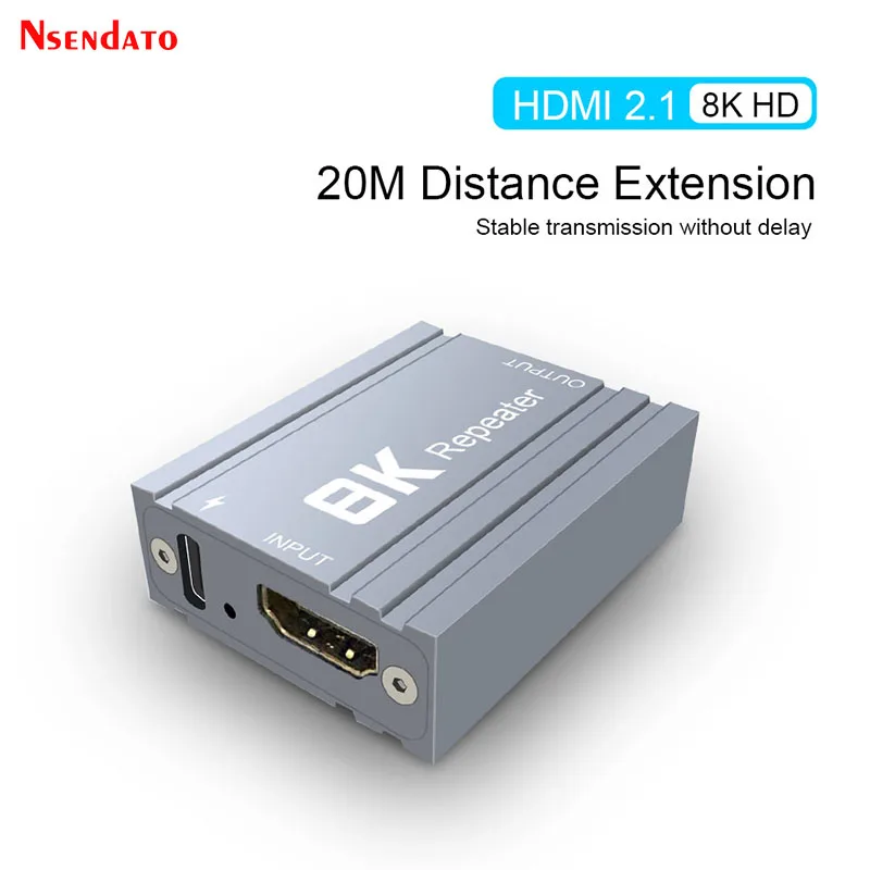 

20M 8K HDMI 2.1 Video Splitter Repeater 1080P@60HZ 4K HDMI Video Signal Amplifier Booster Extender Adapter Support HDCP2.3 TV