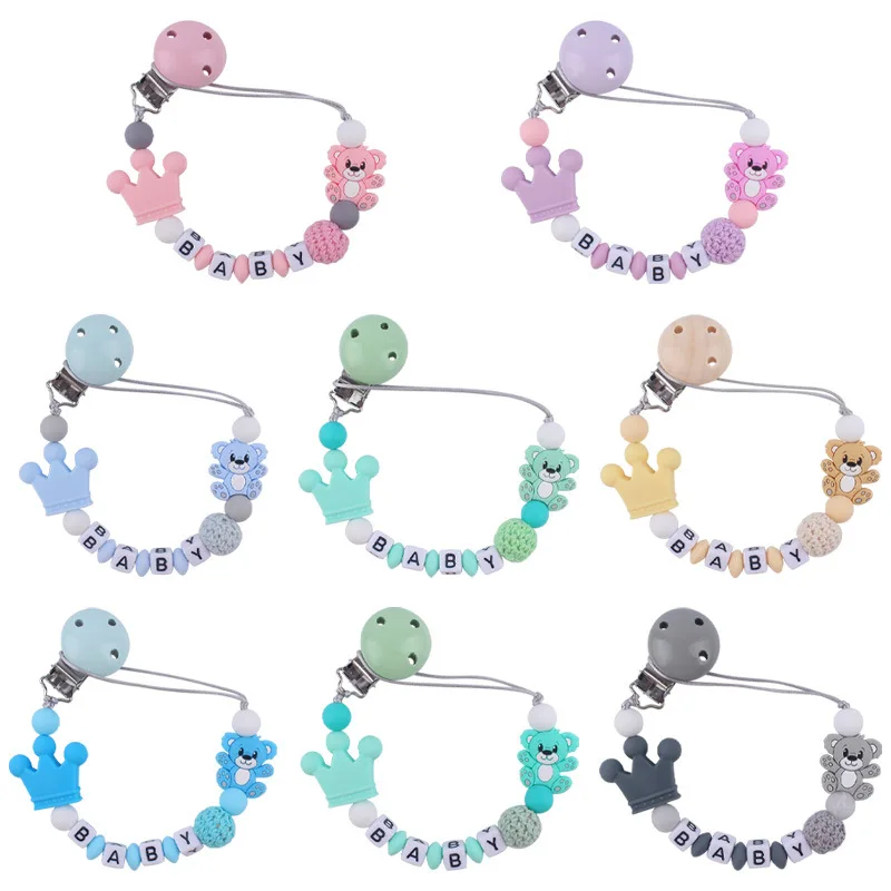 Custom Baby Personalized Name Pacifier Clips Nipple Dummy Holder Cartoon Bear Newborn Teething Toys Chew Gifts Pacifier Chain
