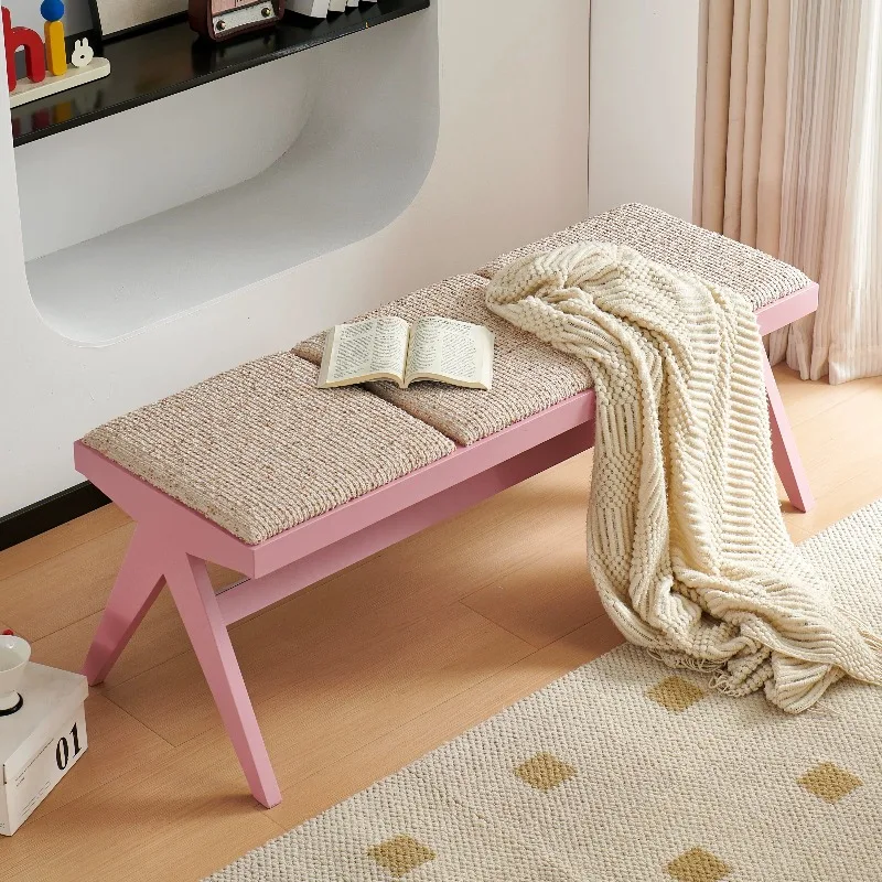 Colorful Mixed Solid Wood Long Bench, Multicolor Dopamine Bedroom End Stool, Vintage Versatile Low Bench for Home Living Room