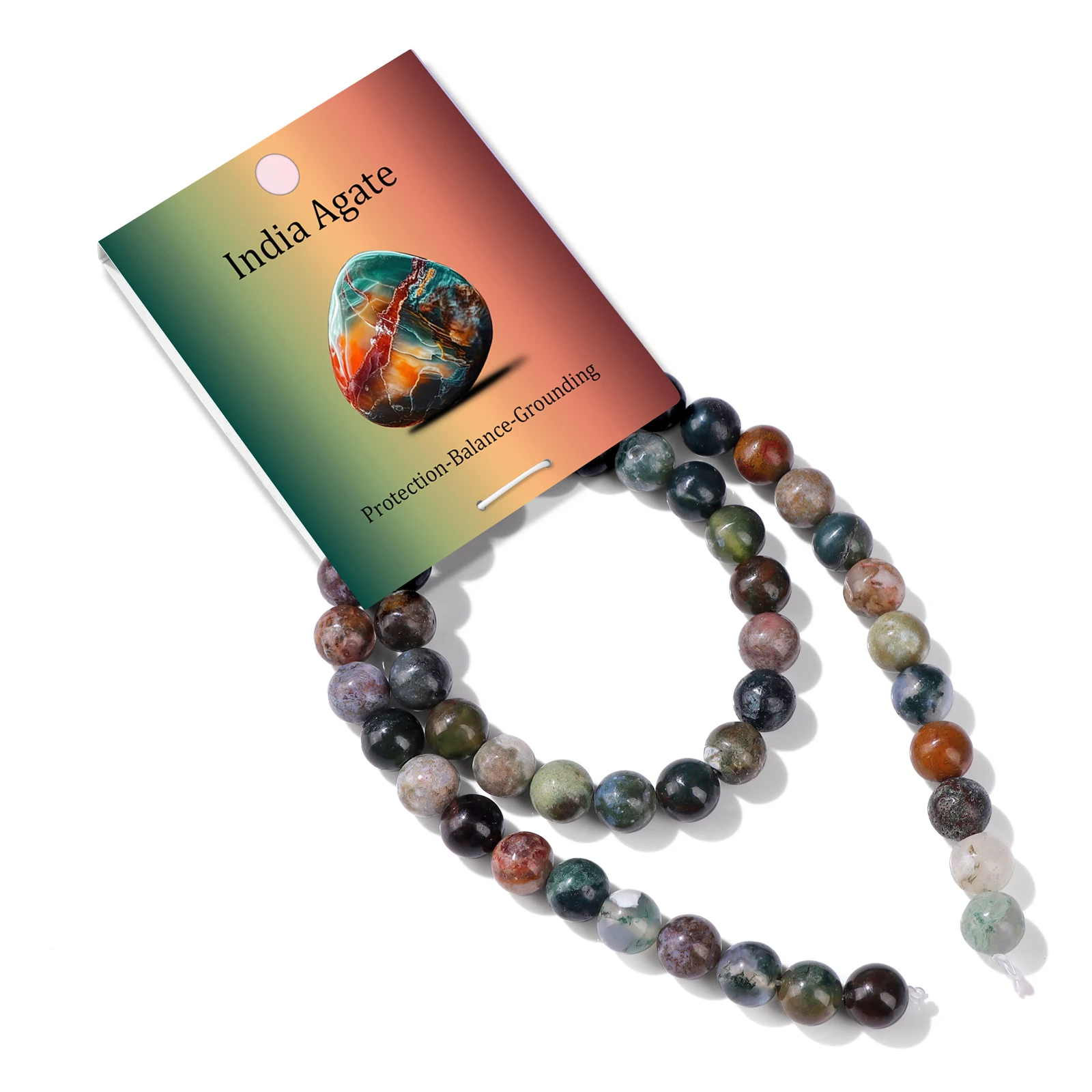 

8mm 50Pcs/Lot Natural Indian Agates Round Beads Smooth Loose Spacer Beaded with Card Healing Lucky Stone Bead for DIY Accessory