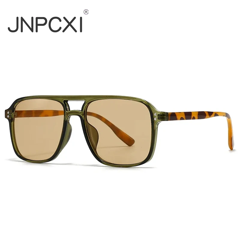 JNPCXI Retro Double Bridges Square Men Rivets Sunglasses Fashion Women Black Yellow Shades UV400 Sun Glasses