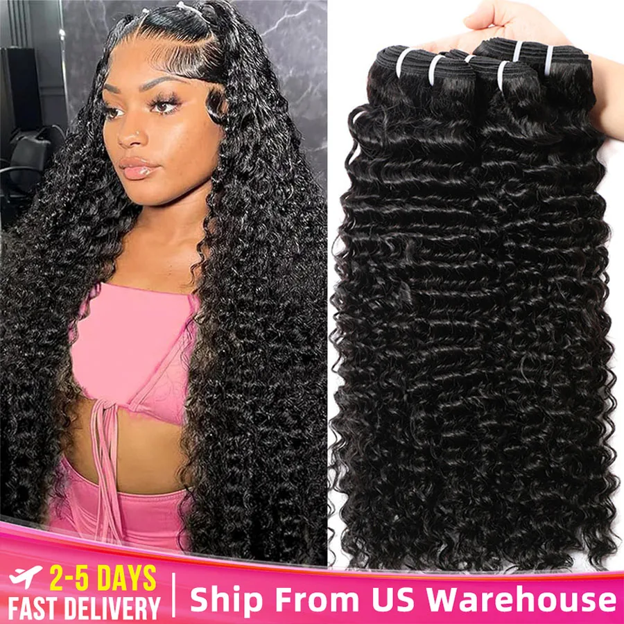 Bundles de cheveux humains Deep Wave, tissage brésilien, 100% cheveux vierges bruts, 30 po, 3 faisceaux, 4 faisceaux, richesse, extensions de cheveux naturels Curly Wave