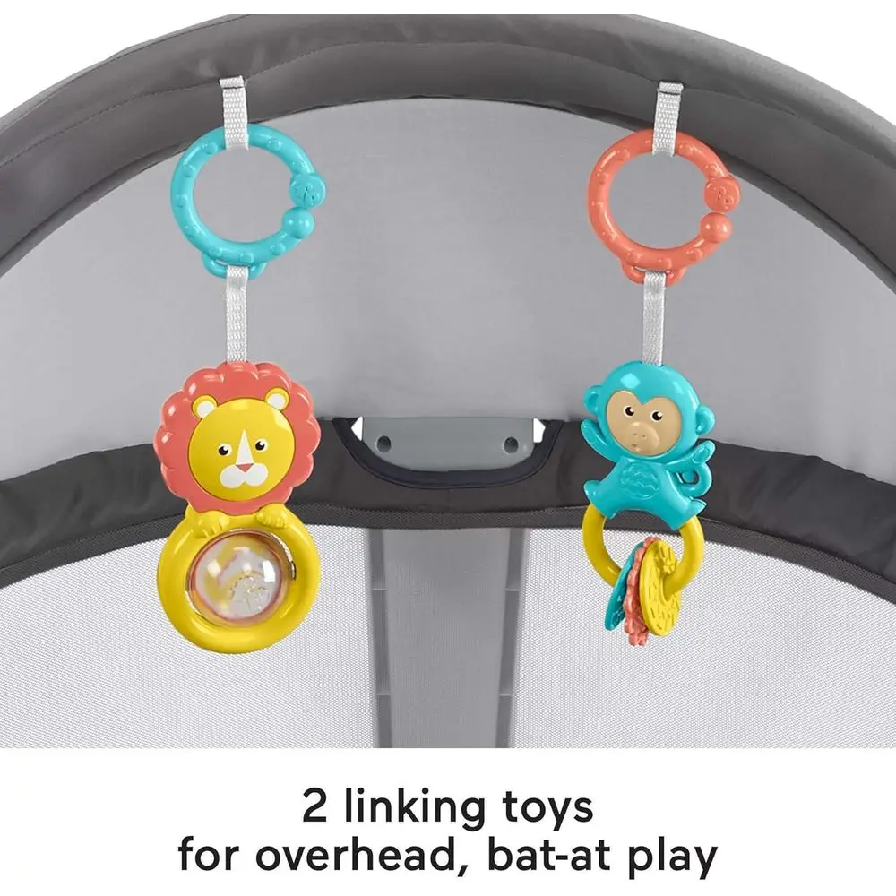 Cúpula portátil para bebês: cercadinho de viagem com brinquedos, dossel e moinho de vento para recém-nascidos