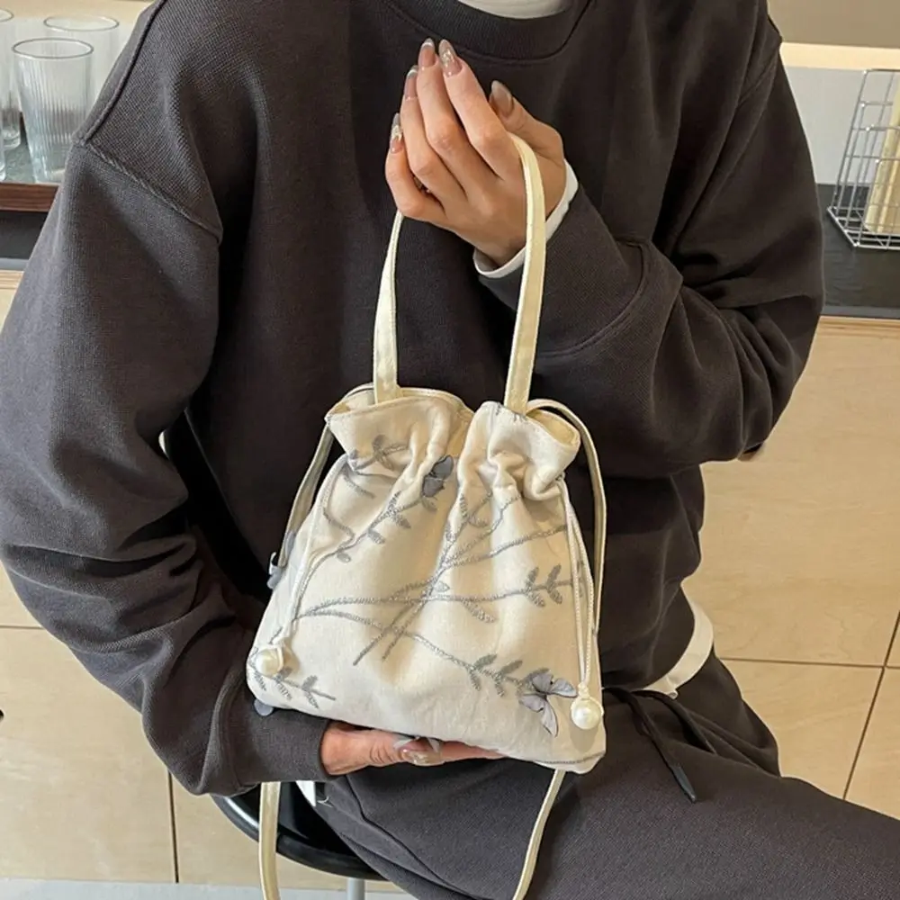 

Ethnic Style Drawstring Bag Shoulder Bag Chinese Canvas Bucket Bag Storage Bag Hanfu Accessories Embroidery Handbag Ladies/Girls