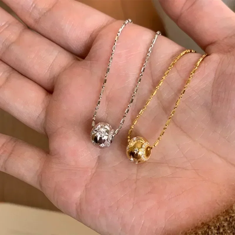 925 Silver Exquisite Light Luxury Kaleidoscope Hexagram Round Bead Necklace High quality gift clavicle chain Banquet Jewelry