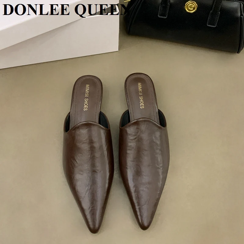 

Fashion Brand Mule Shoes Women Slippers Flat Heels Casual Flip Flops 2025 Spring Summer Footwear Female Shoes Loafers Soft Mujer