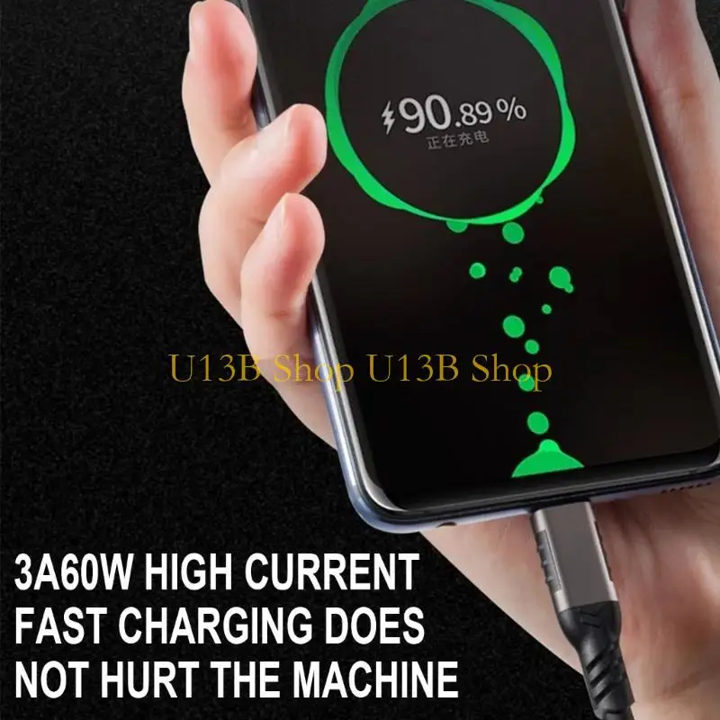 كابل الشاحن U13B USB C ، 3A FAST USB C Cable 10GBPS DATA SYNC USB A TO TYPE C