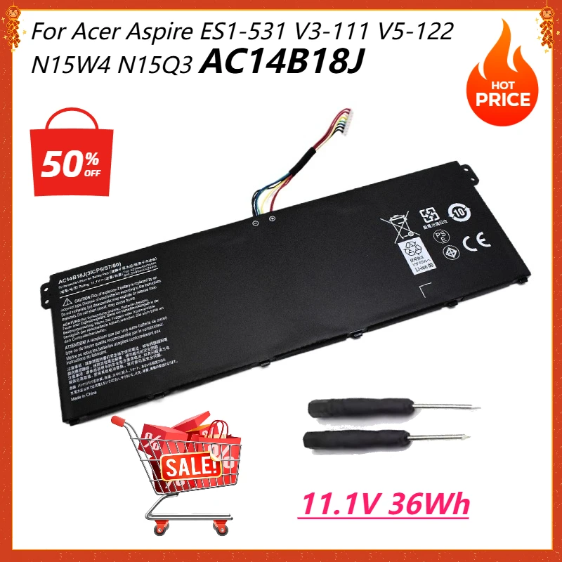 

AC14B18J Laptop Battery for Acer Aspire S1-511 ES1-512 V3-111 V3-111P V3-37 E3-721 E5-771 E5-771G ES1-511 ES1-711 B115-M B115-MP