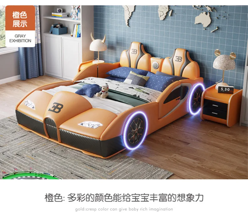 Children's bed boy car bed with guardrail 1.5 meters cartoon solid wood multi-functional double girl baby single bed