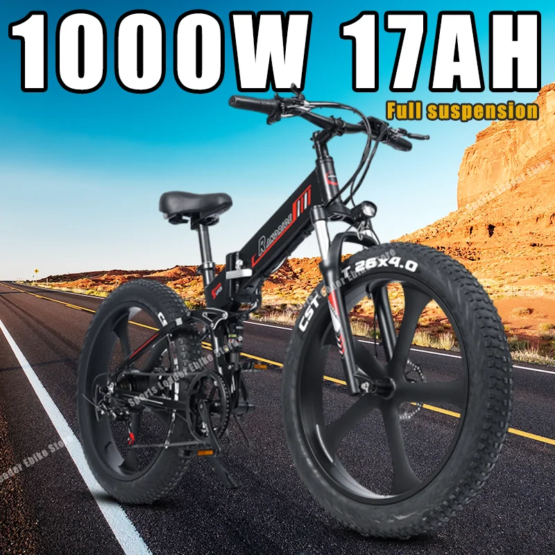 

Folding Electric Bike 1000W48V15AH 26*4.0Inch Fat Tire Off Road Electric Bicycle Full Suspension City Road Communing Adult Ebike