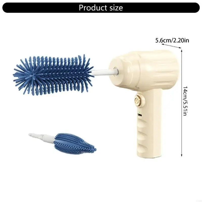 منظف دوار كهربائي مع رأس فرشاة تنظيف قابلة للاستبدال، أداة تنظيف فعالة لزجاجات الأطفال