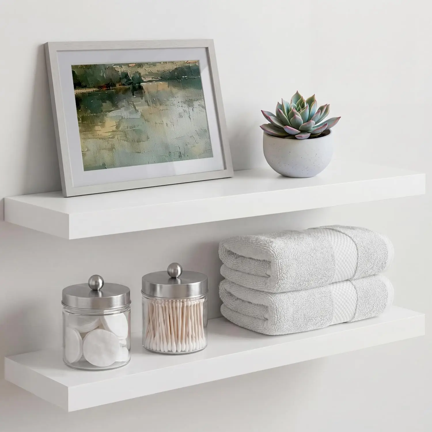 

White Floating Shelves 24 inch, High End Solid Real Wood 24inch Bathroom Floating Shelf for Wall Mounted, White Wooden