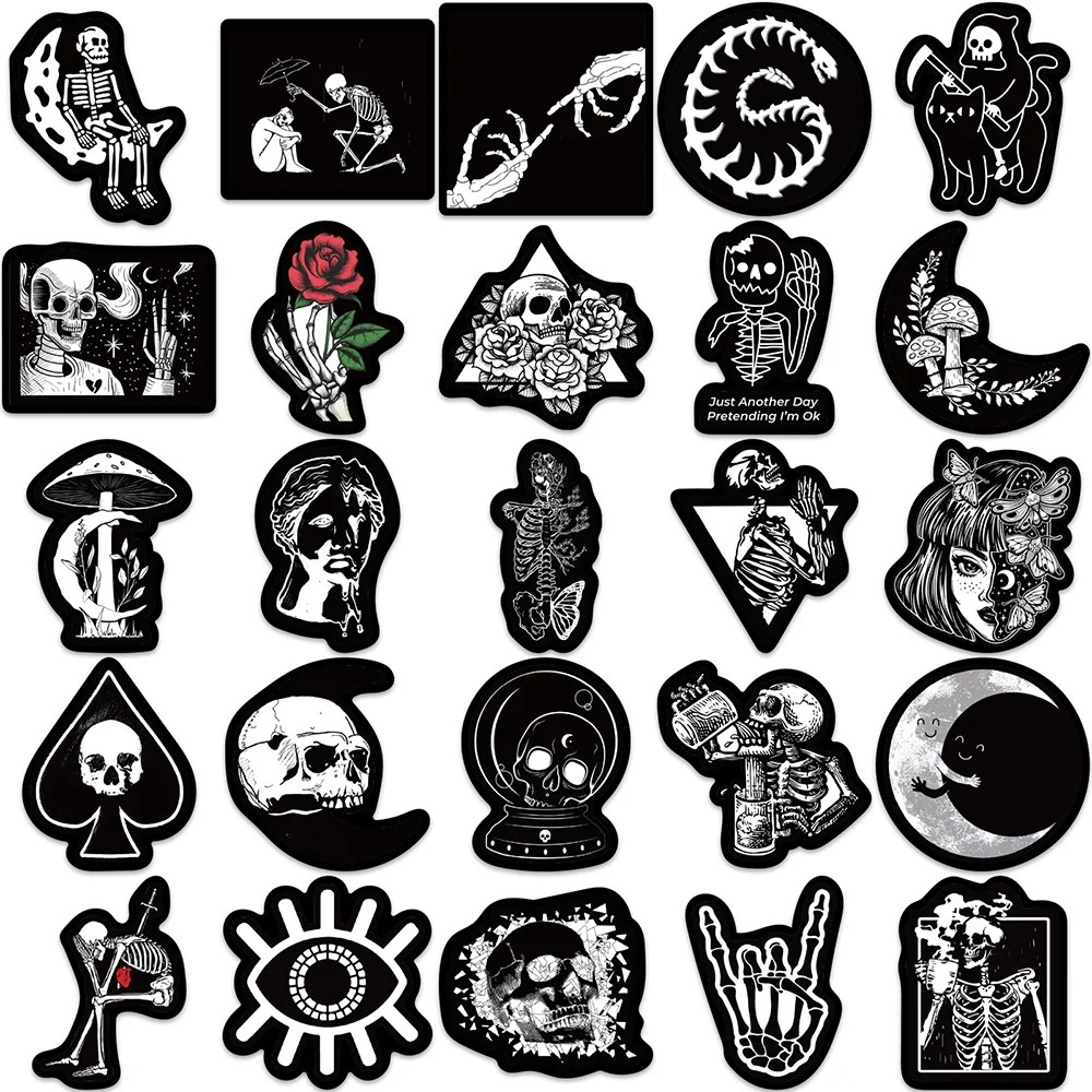 10/30/50PCS Horror Dark Gothic Black White Stickers Decal Decoration Suitcase Scrapbook Phone Laptop Stationery Cool Kid Sticker