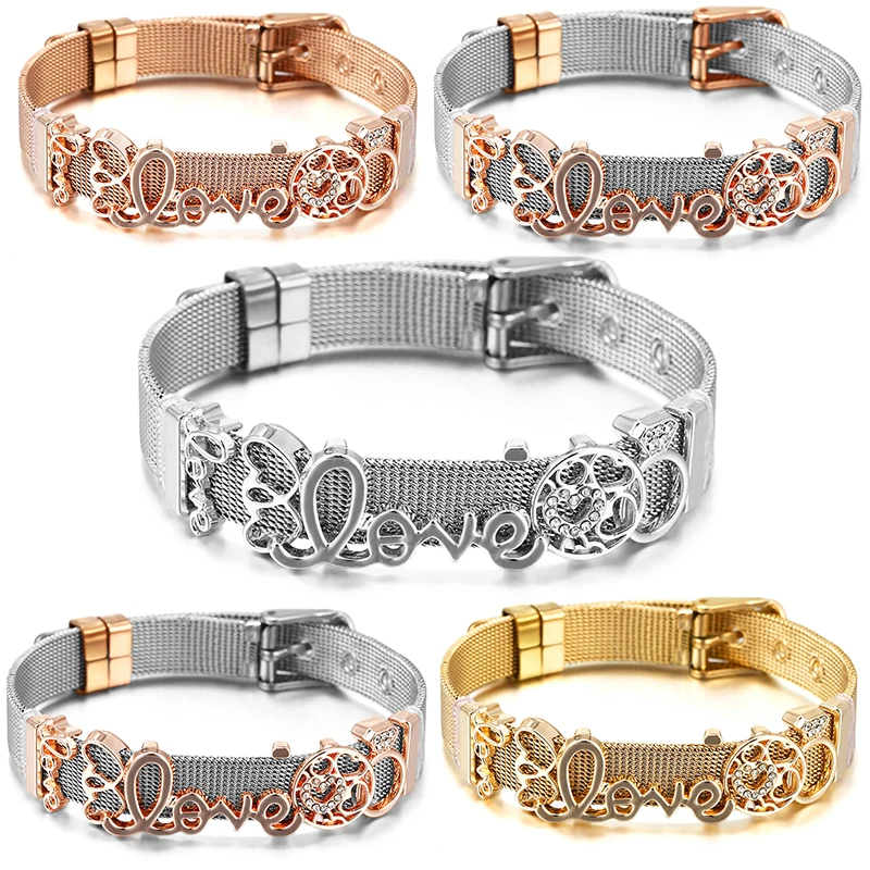 Joyería de perlas de amor, pulsera de 10mm DIY, pulsera con hebilla de malla de acero inoxidable, Pulseras para Mujer y joyería para hombre