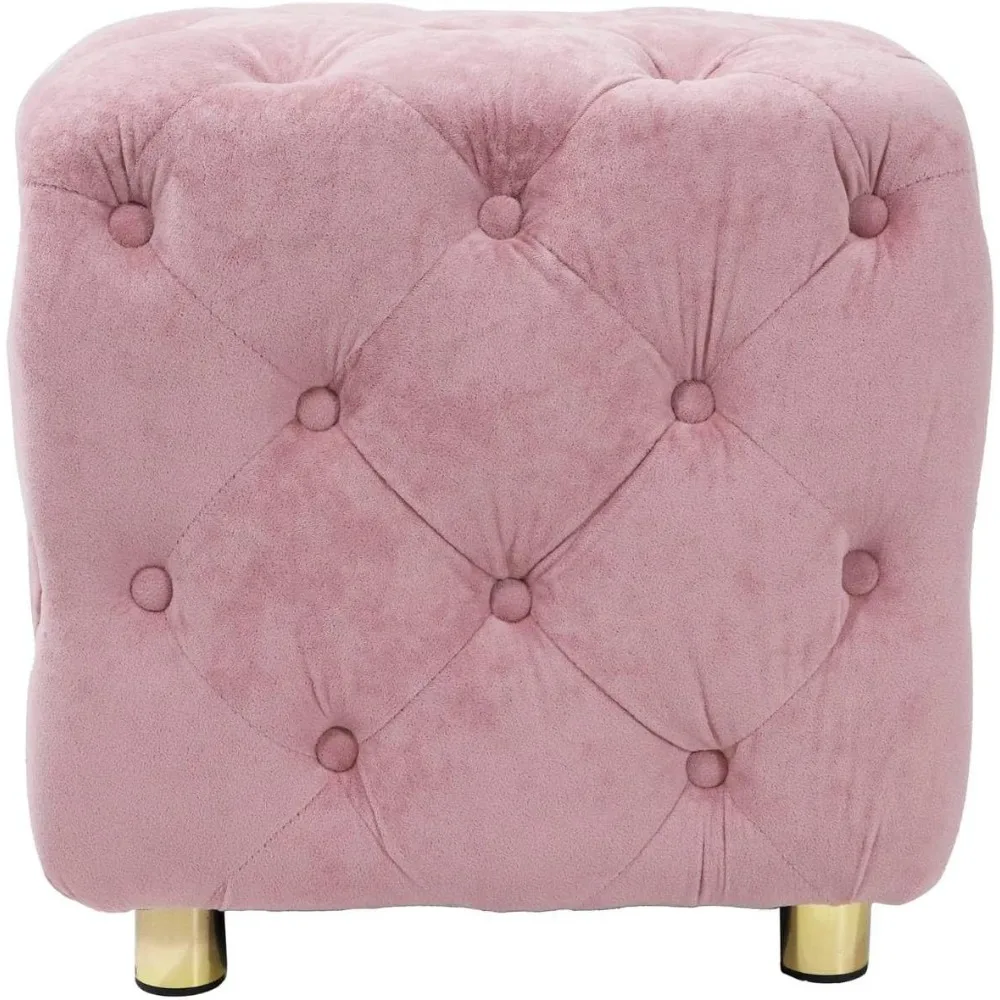 مسند مخملي معنقدة، مسند قدم منجد على شكل مربع، مقعد زينة جلام مع أرجل معدنية ذهبية