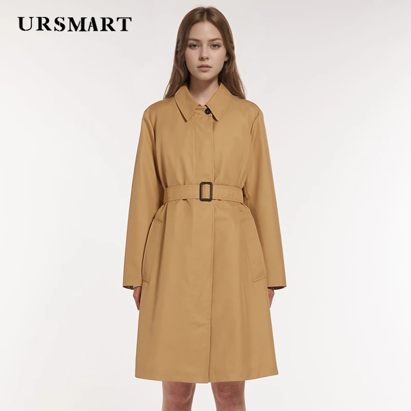 

Classic single breasted long women's trench coat elegant comfortable khaki windproof and warm custom casual windbreaker women