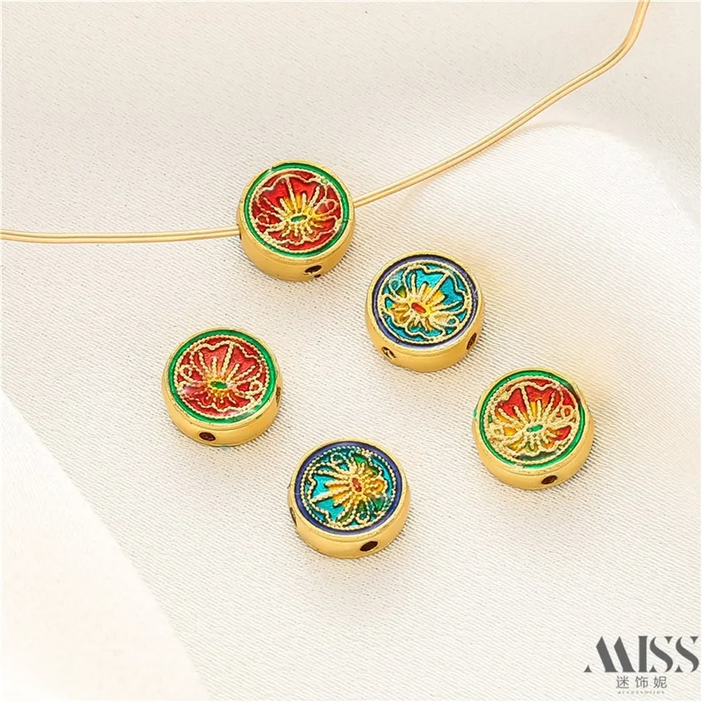 18K Sand Gold Color Oil Drop Lotus Cross Through Hole Bead Diy Loose Bead Handmade Bracelet Necklace Jewelry Accessories