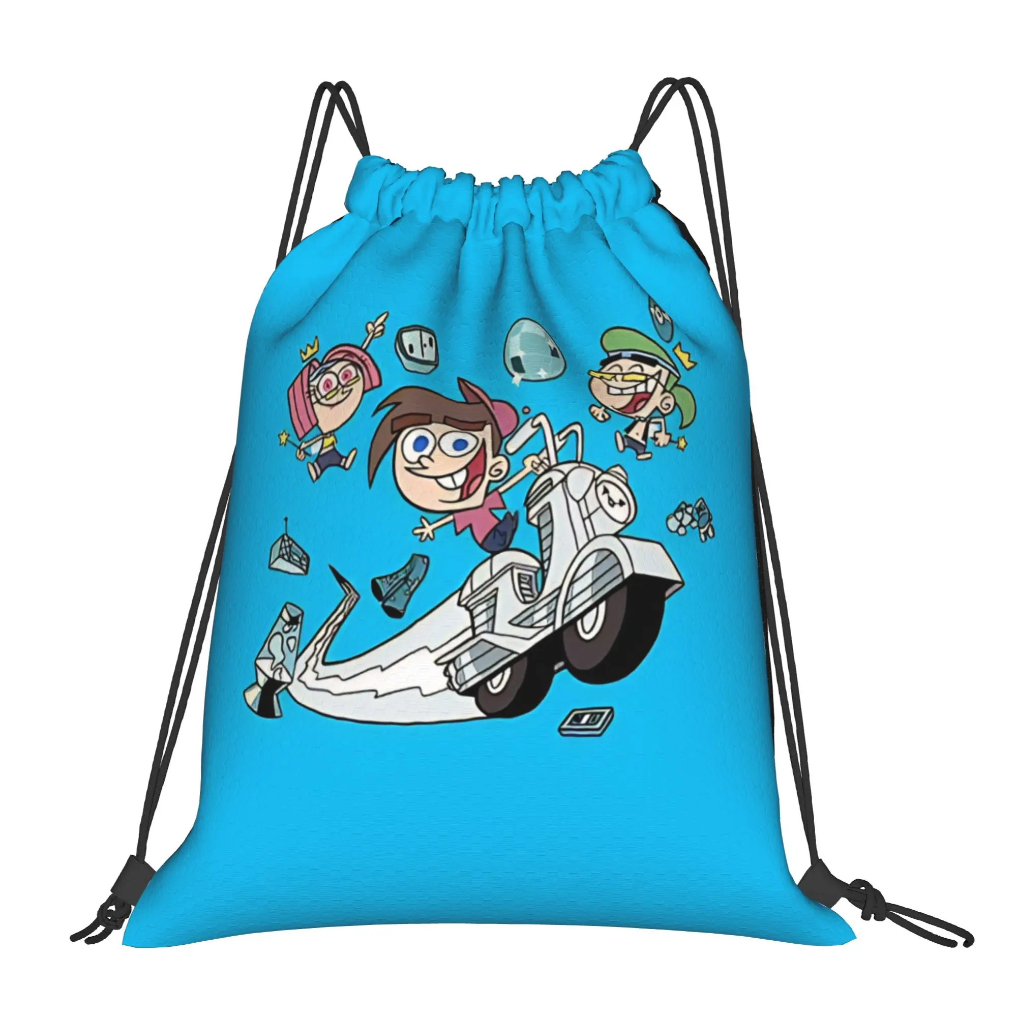 Fairly Odd Treasures retro animated Portable Sports Riding Gym Drawstring Storage Sporty Backpacks