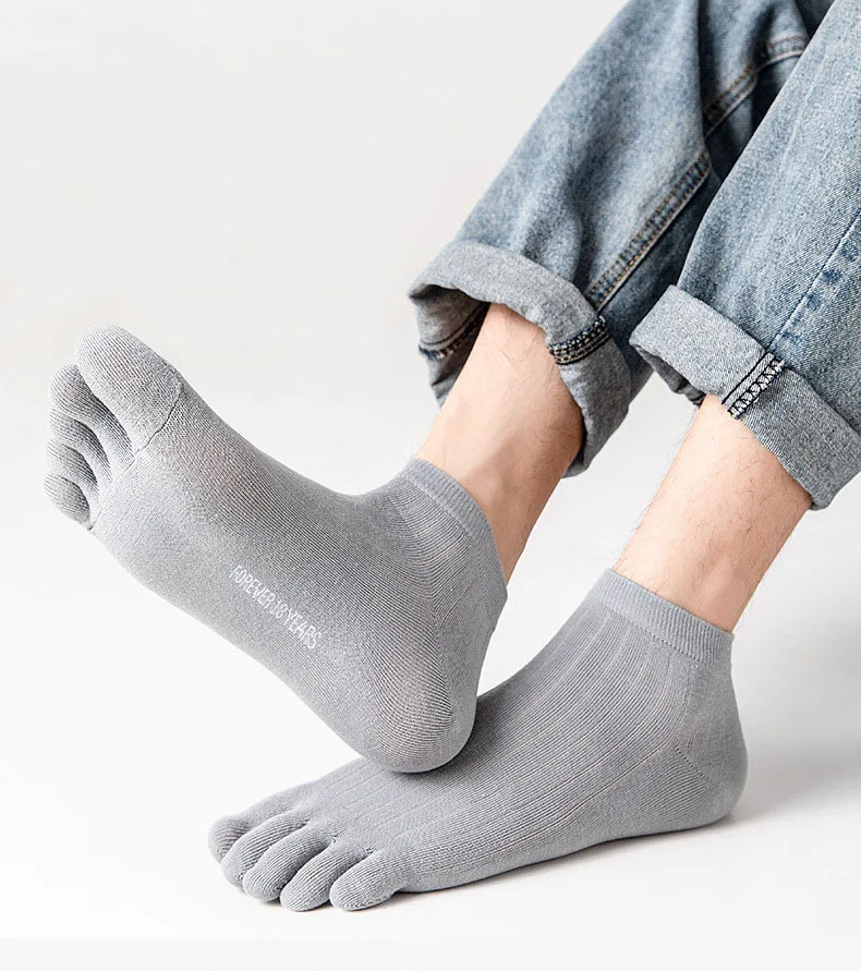 Men's Five Finger Socks Thin Stripe Breathable Short Tube Cotton Socks Sweat Absorption Men'S Socks Five Toe Cotton Socks