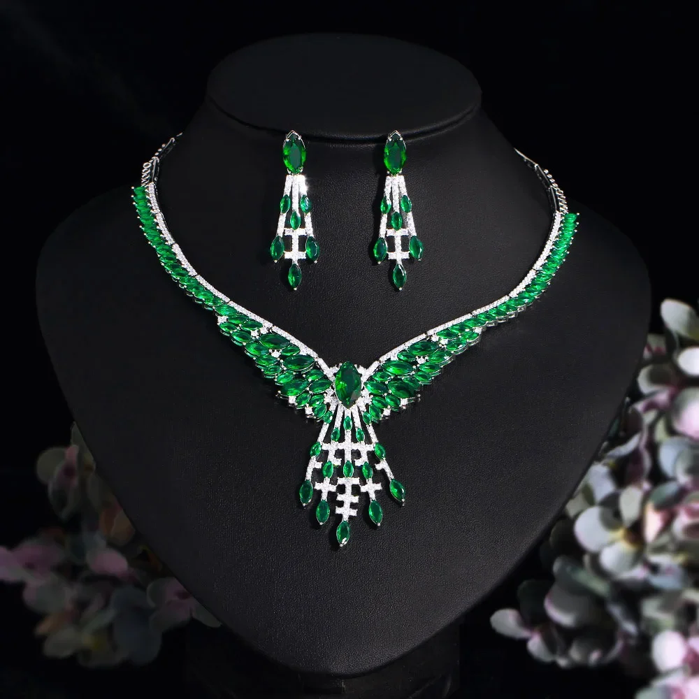 

Luxurious Yellow Cubic Zirconia Silver Color Dubai Nigerian Wedding Bridal Jewelry Set for Women Accessories Necklace Earrings