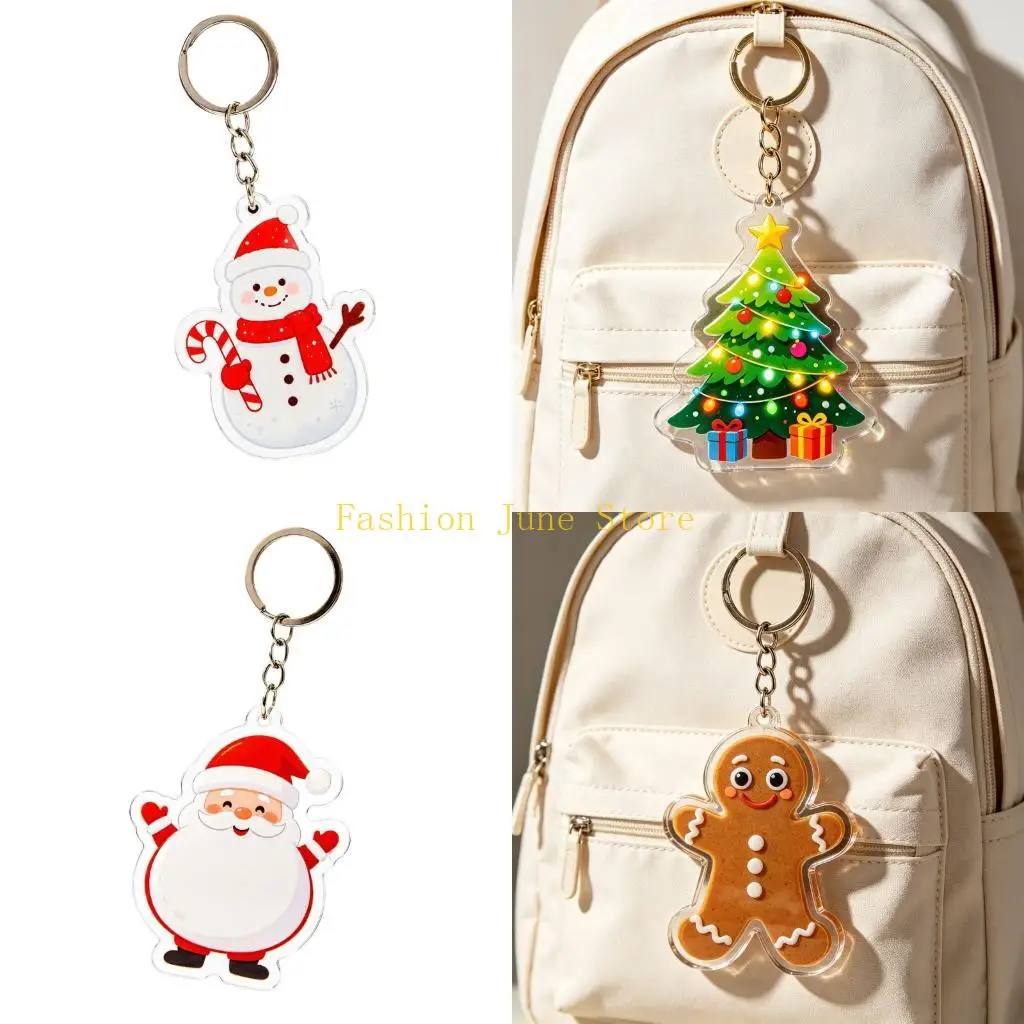 N5KA Christmas Acrylic Keychain with Clear Charm and Metal Keyring for Key Sets Backpacks and Bags, 5 Seasonal Accent