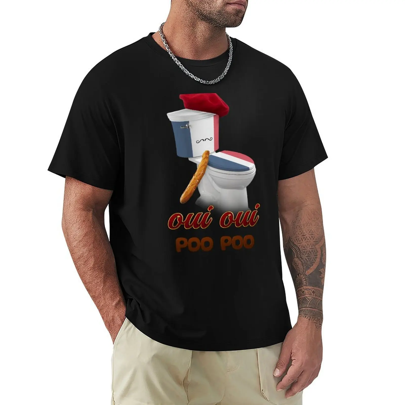 Camiseta con estampado de inodoro francés Oui Oui Poo Poo, camiseta informal básica de estilo urbano