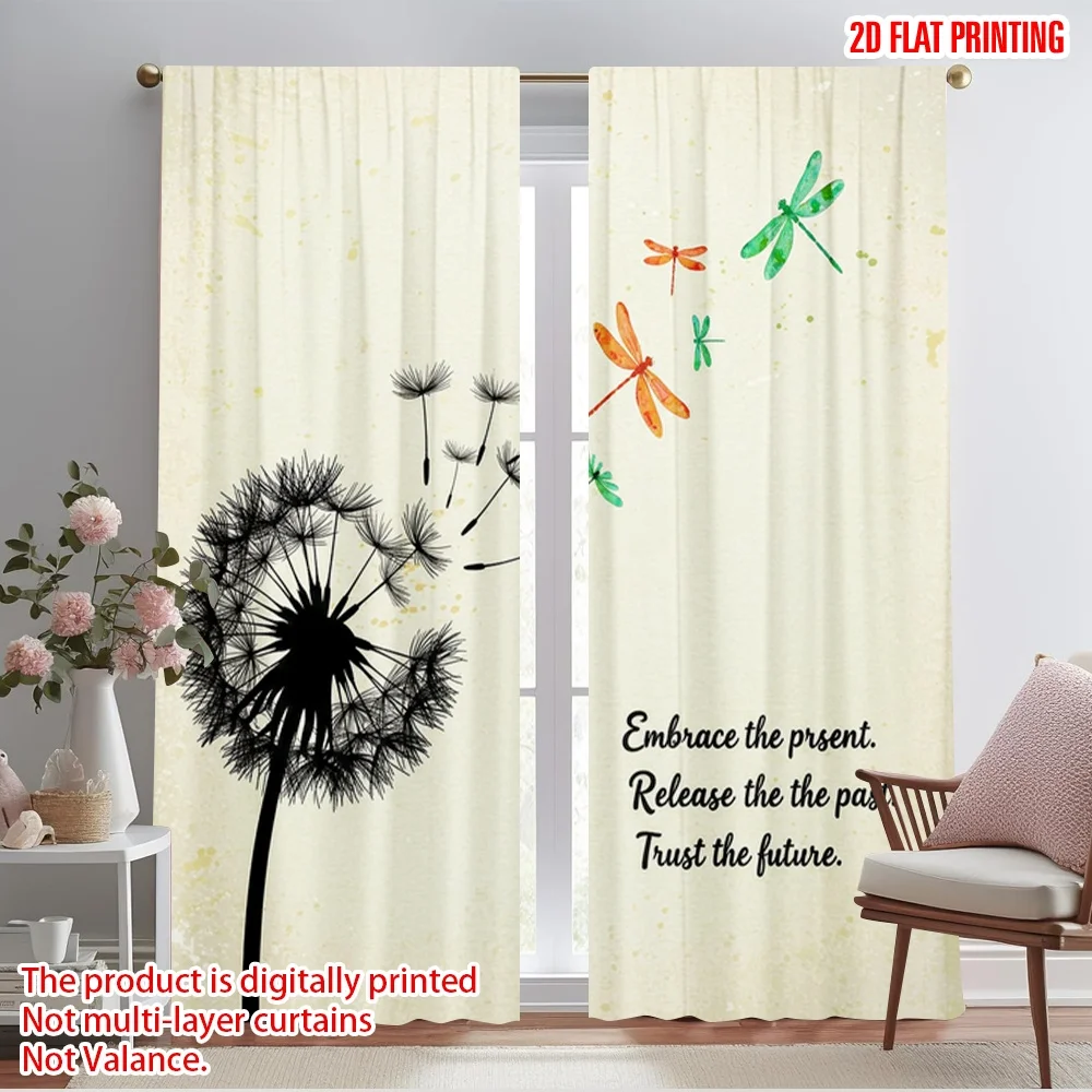 

2pcs 2D flat printing Curtain Dragonfly Dandelion Polyester Without Electricity Festive Curtains Use for Multipurpose Event