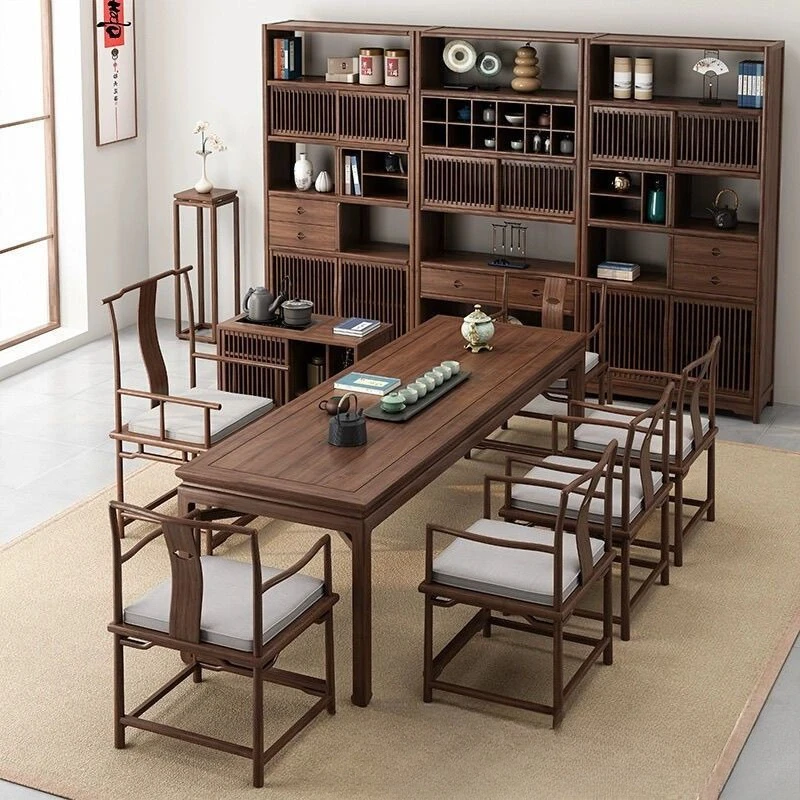 

New Chinese table and chair home modern simple coffee combination old elm solid wood